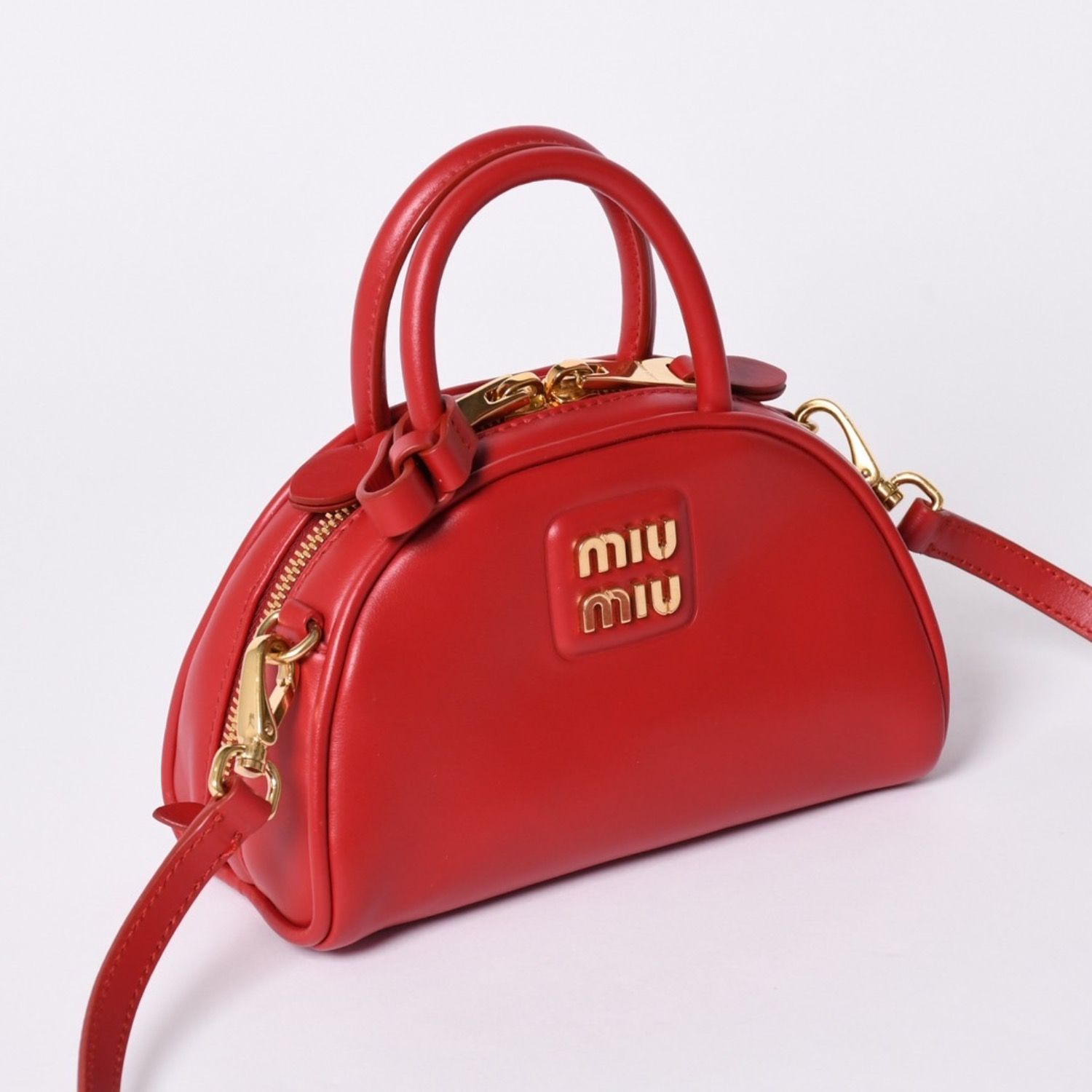 Miu Miu Top Handle 2-Way Bag Handbag Leather Red Gold — view 3