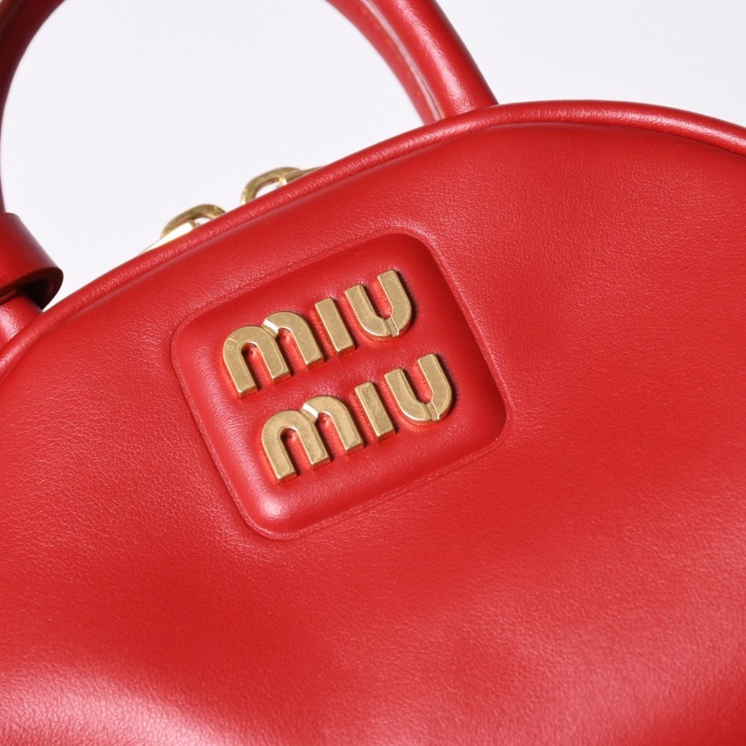 Miu Miu Top Handle 2-Way Bag Handbag Leather Red Gold — view 6
