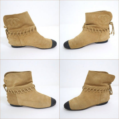 Chanel Short Boots Beige Black Suede 35c — view 3