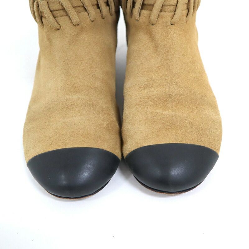 Chanel Short Boots Beige Black Suede 35c — view 2