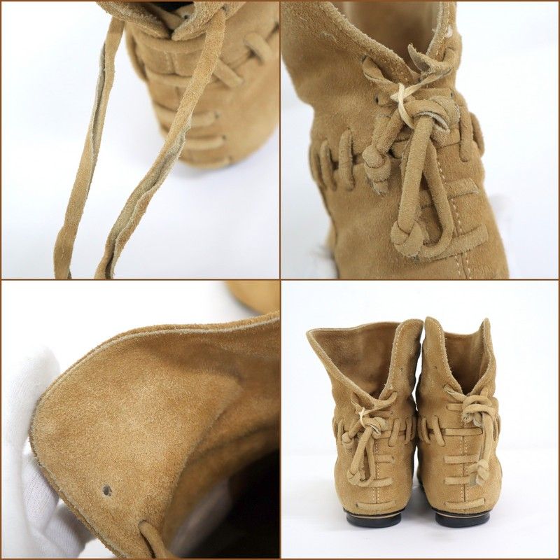 Chanel Short Boots Beige Black Suede 35c — view 7