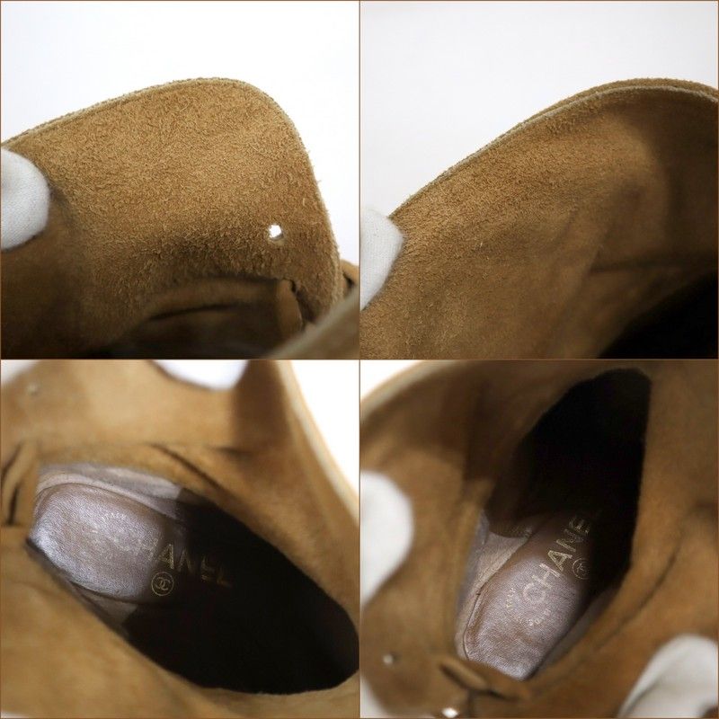 Chanel Short Boots Beige Black Suede 35c — view 6