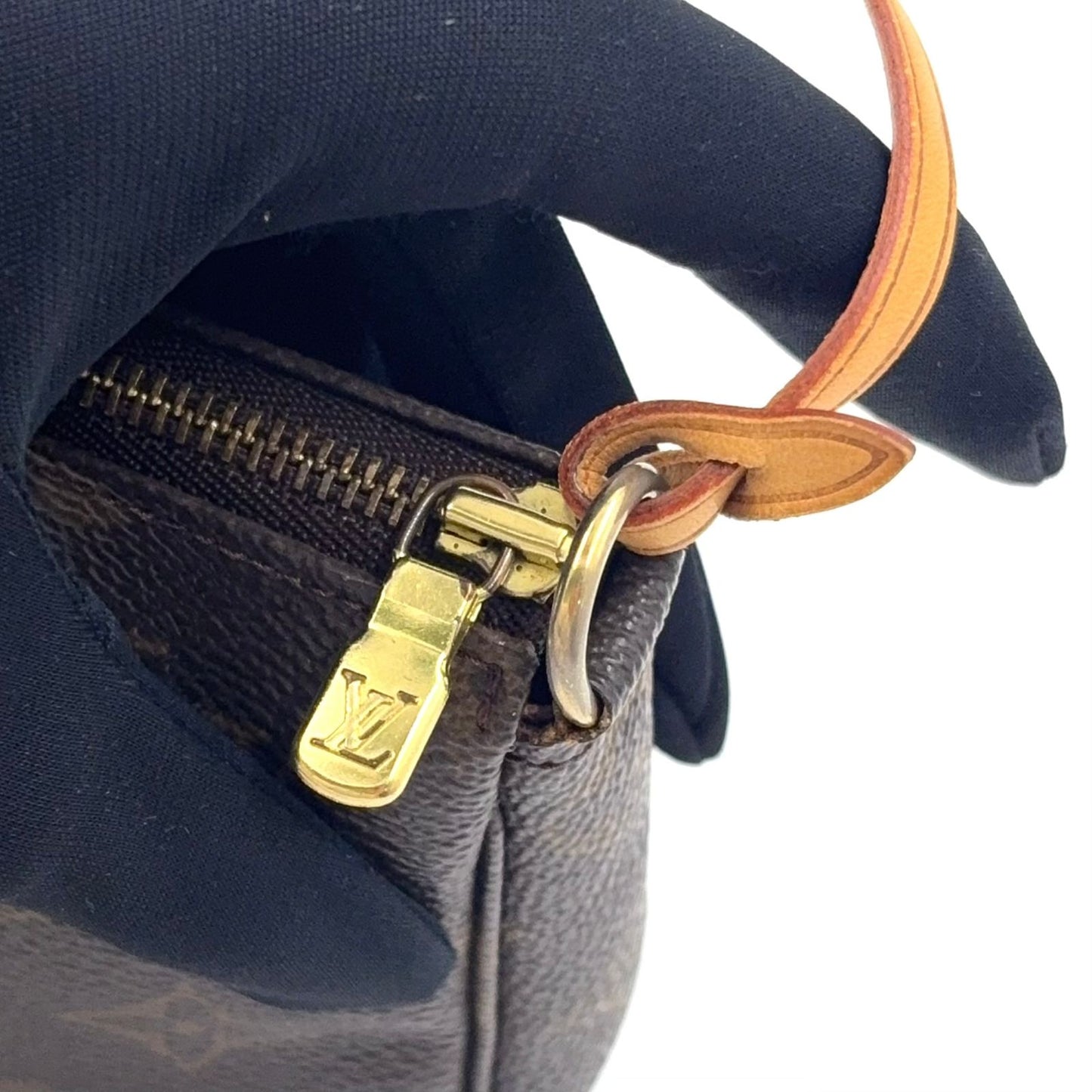 Louis Vuitton Pochette Monogram Leather Brown Handbag Gold — view 6