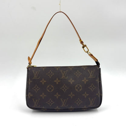 Louis Vuitton Pochette Monogram Leather Brown Handbag Gold