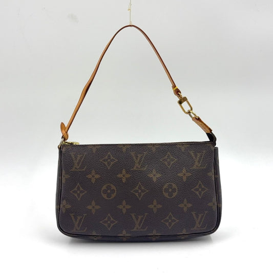 Louis Vuitton Pochette Monogram Leather Brown Handbag Gold