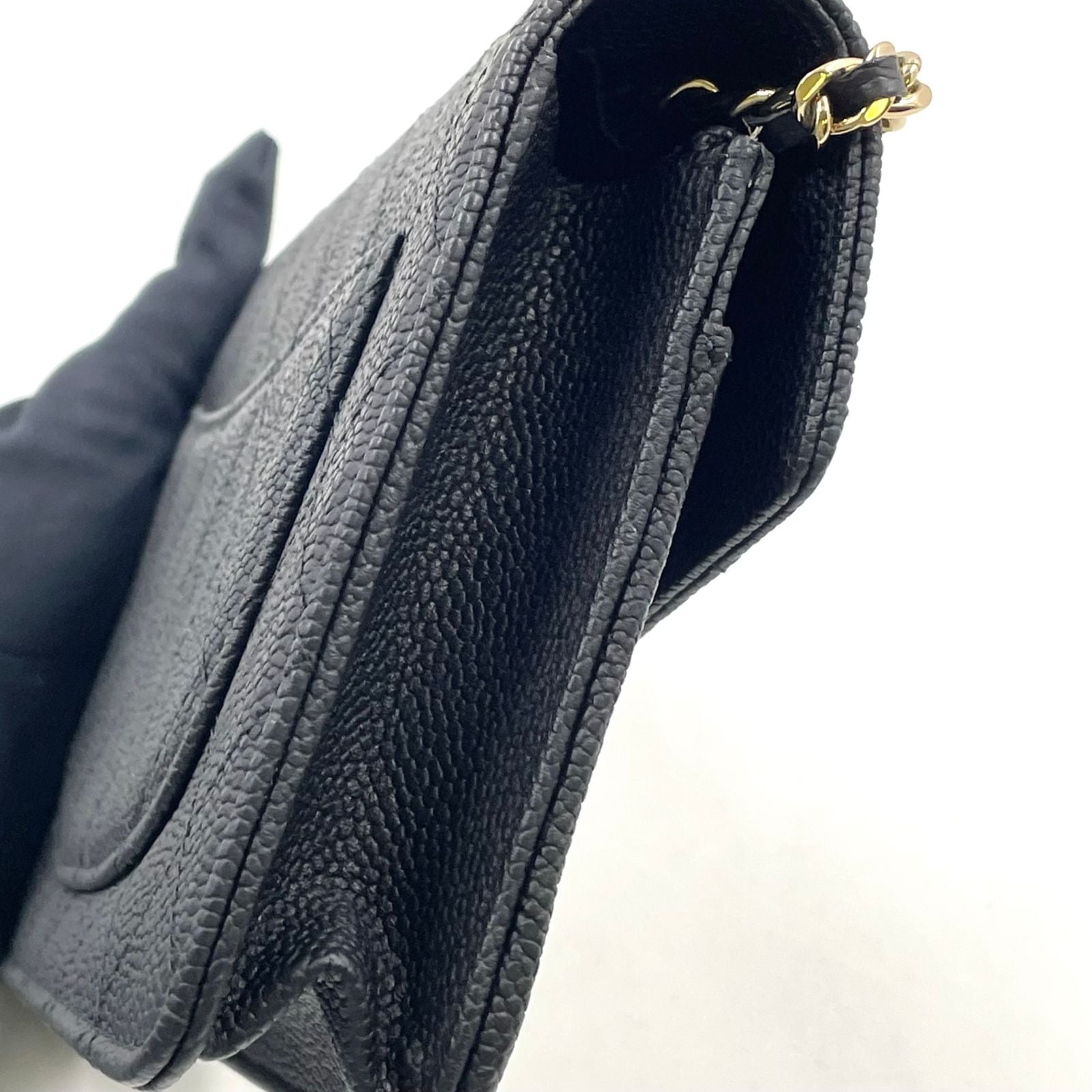 Chanel Half Coco Wallet Caviar Leather Black Chain Shoulder Bag Gold — view 7