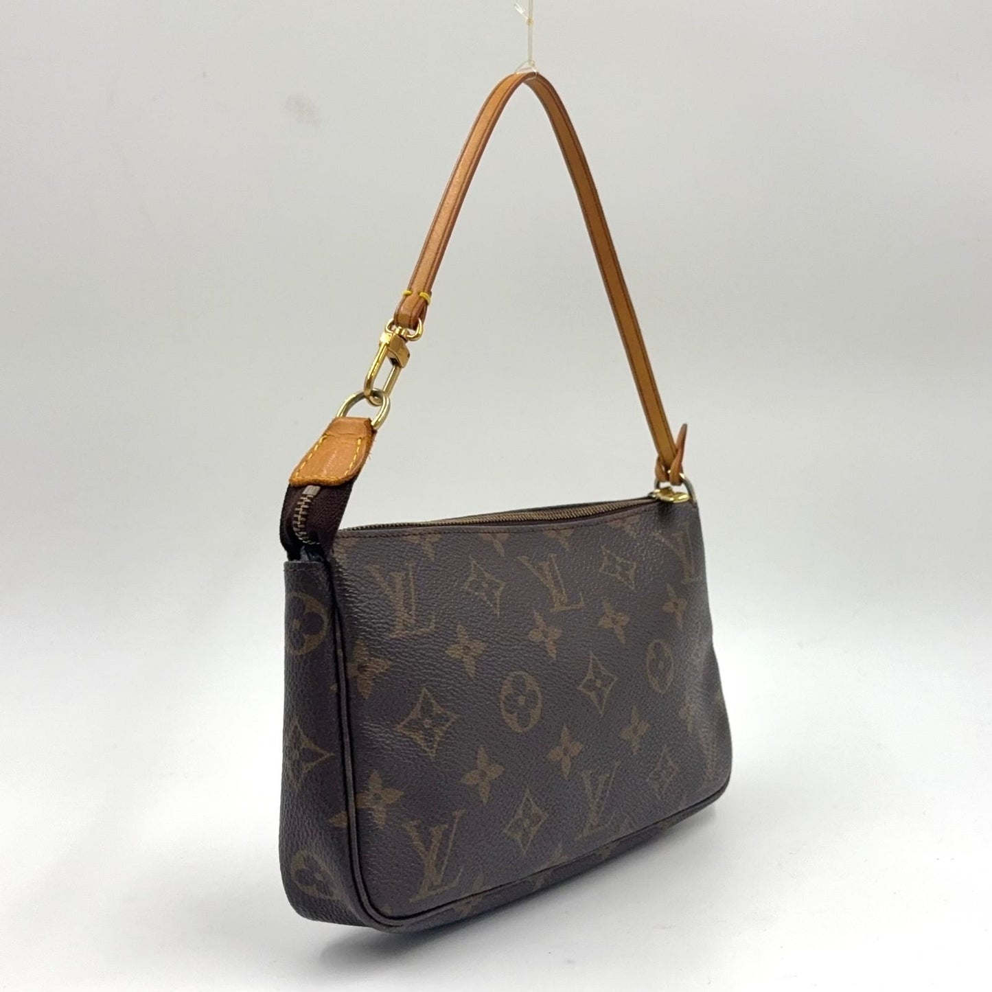 Louis Vuitton Pochette Monogram Leather Brown Handbag Gold — view 2