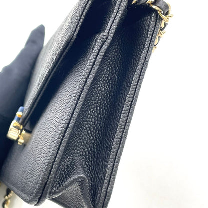 Chanel Half Coco Wallet Caviar Leather Black Chain Shoulder Bag Gold — view 6