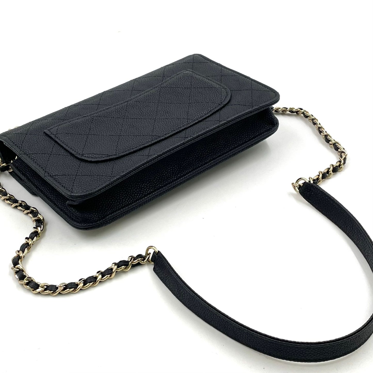 Chanel Half Coco Wallet Caviar Leather Black Chain Shoulder Bag Gold — view 5