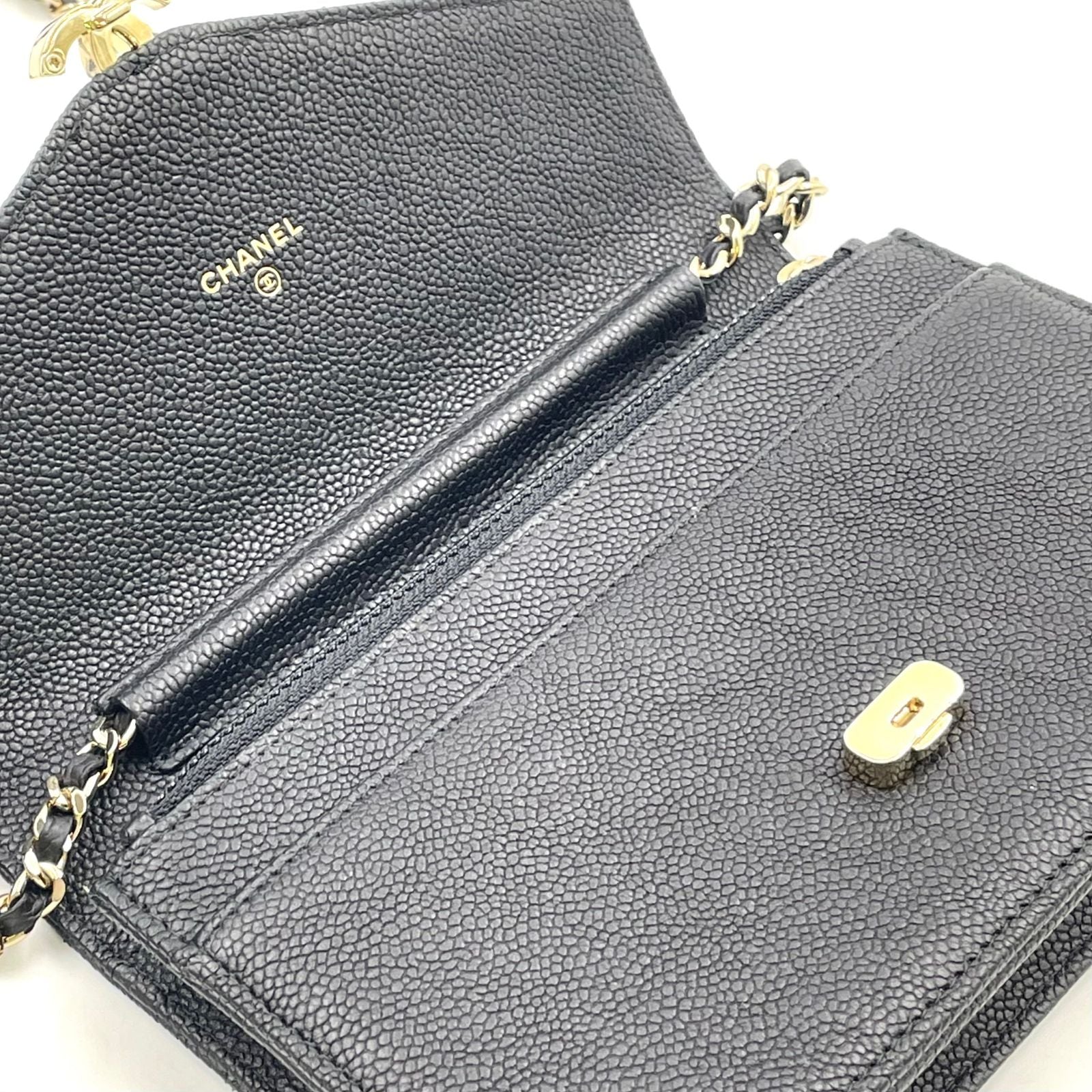Chanel Half Coco Wallet Caviar Leather Black Chain Shoulder Bag Gold — view 9