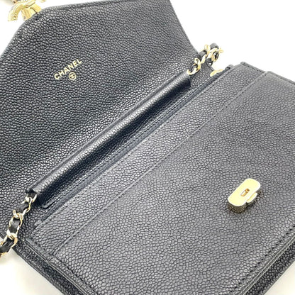 Chanel Half Coco Wallet Caviar Leather Black Chain Shoulder Bag Gold — view 9