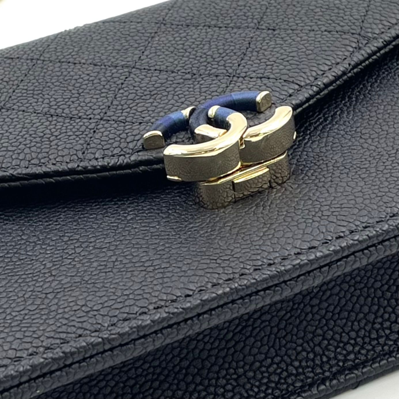 Chanel Half Coco Wallet Caviar Leather Black Chain Shoulder Bag Gold — view 8