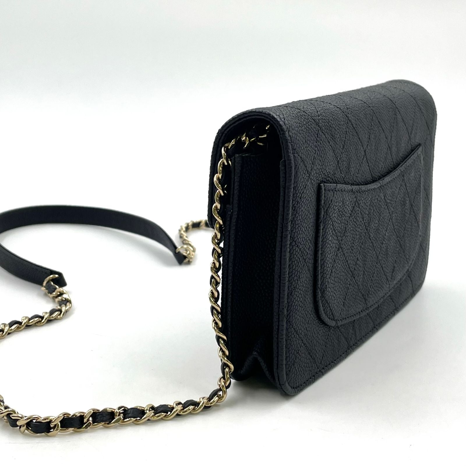 Chanel Half Coco Wallet Caviar Leather Black Chain Shoulder Bag Gold — view 2