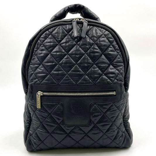 Chanel Coco Cocoon Quilted Leather Nylon Black Backpack Silver