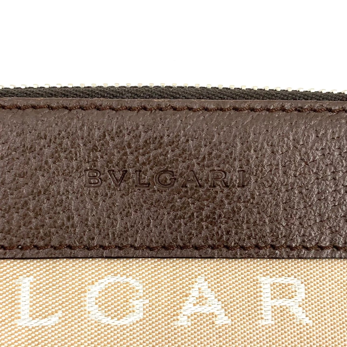 Bvlgari Logo Mania Leather Canvas Brown Shoulder Bag Silver — view 4