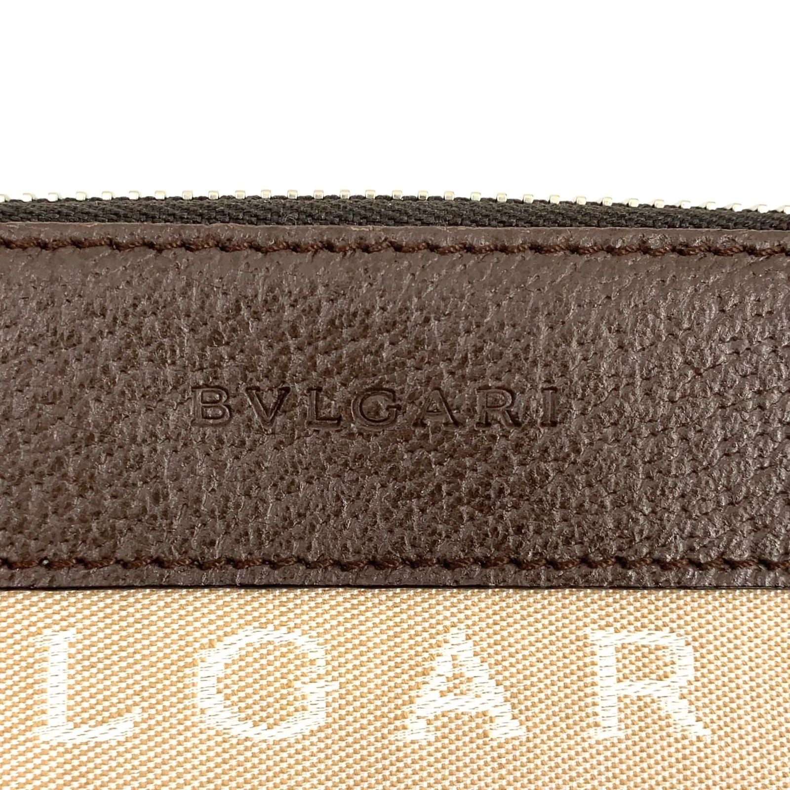 Bvlgari Logo Mania Leather Canvas Brown Shoulder Bag Silver — view 4