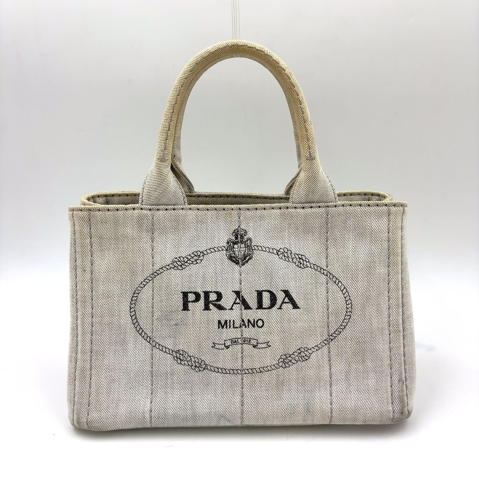 Prada Canapa Denim Gray Tote Gold