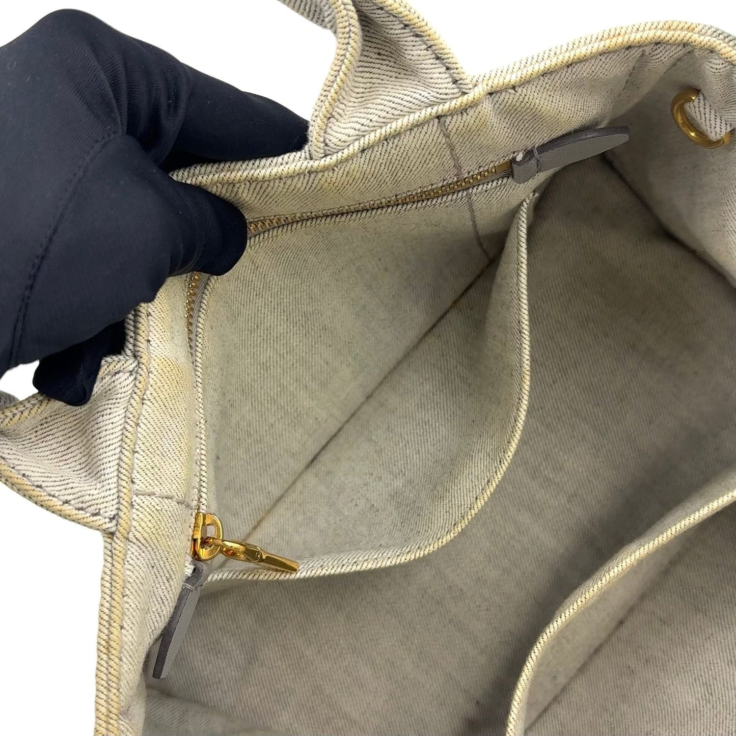 Prada Canapa Denim Gray Tote Gold — view 5