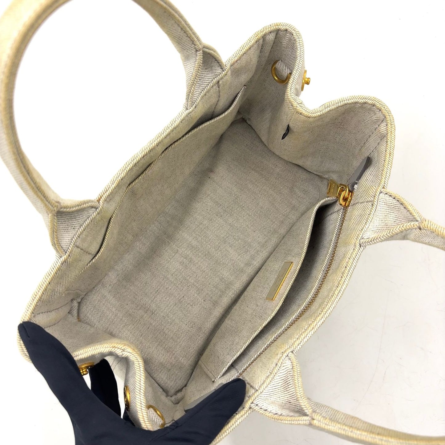 Prada Canapa Denim Gray Tote Gold — view 4
