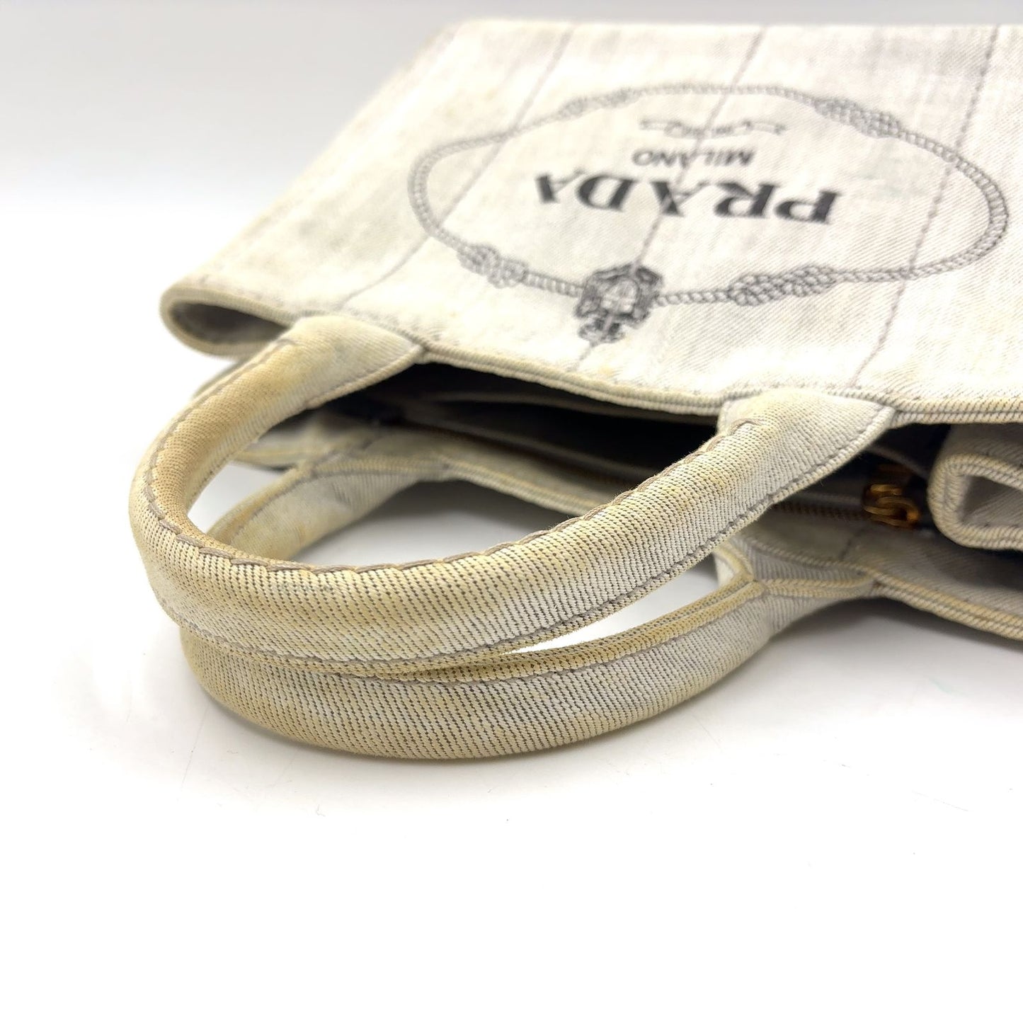 Prada Canapa Denim Gray Tote Gold — view 9