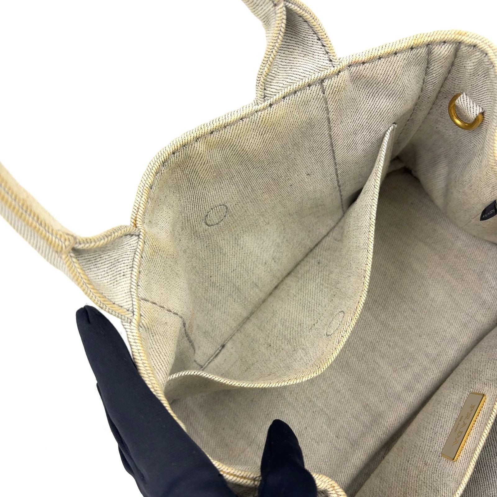 Prada Canapa Denim Gray Tote Gold — view 8