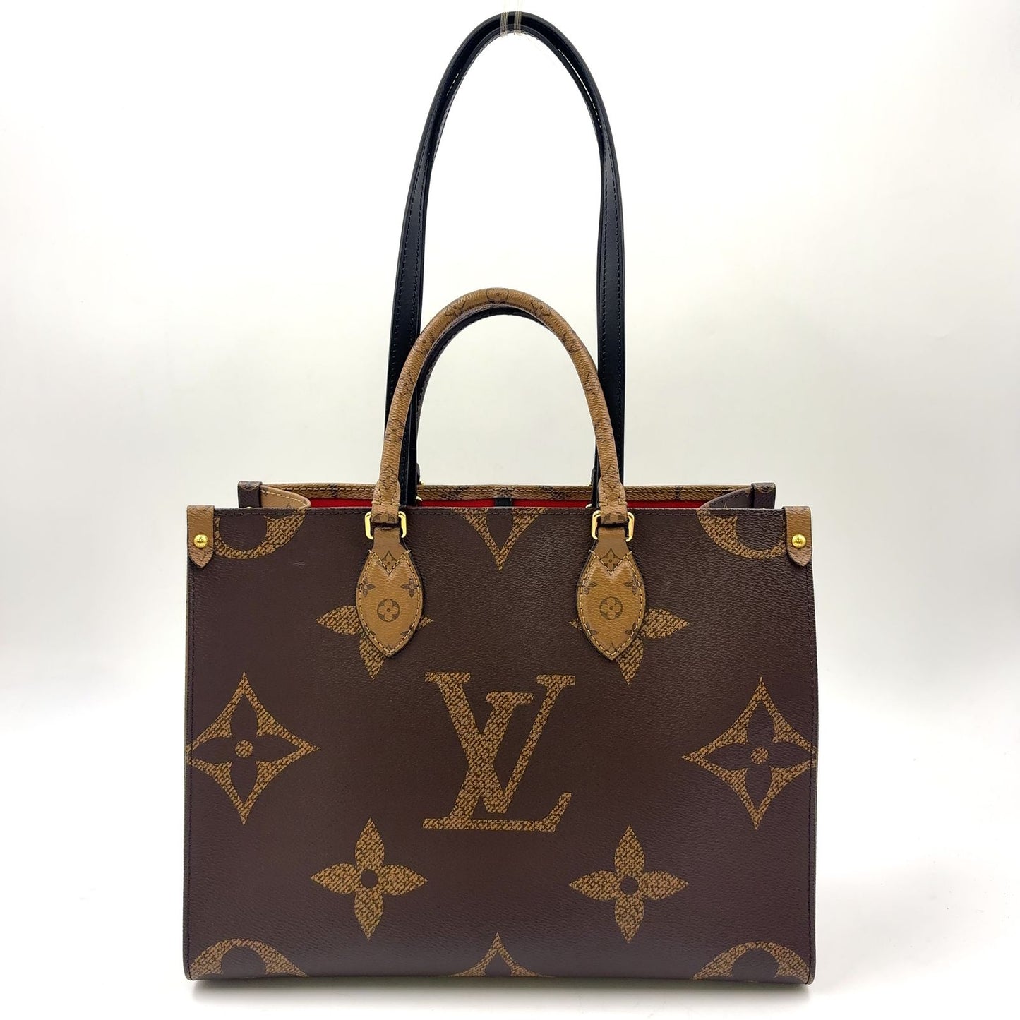 Louis Vuitton On The Go MM Monogram Giant Leather Brown Beige Tote Gold