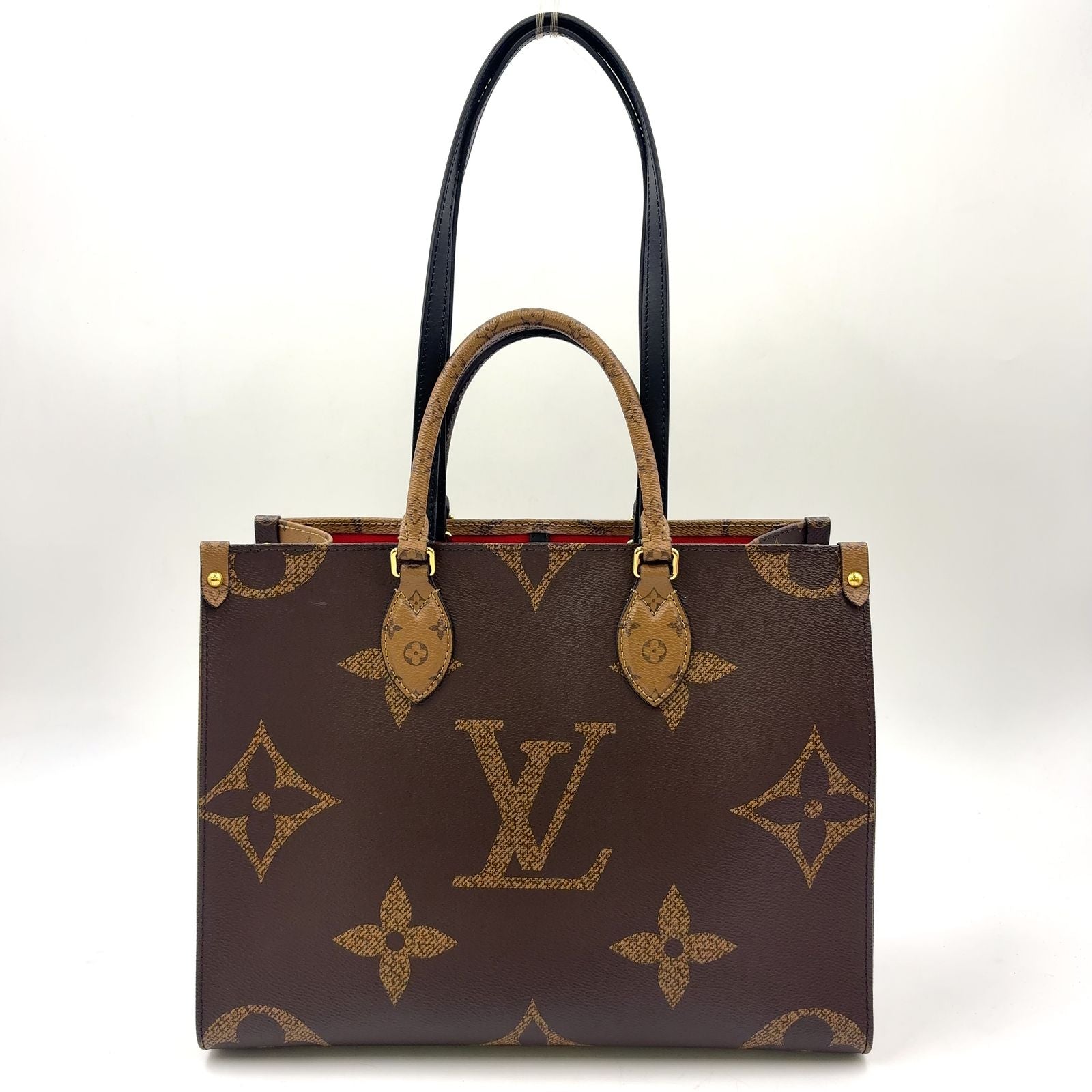 Louis Vuitton On The Go MM Monogram Giant Leather Brown Beige Tote Gold