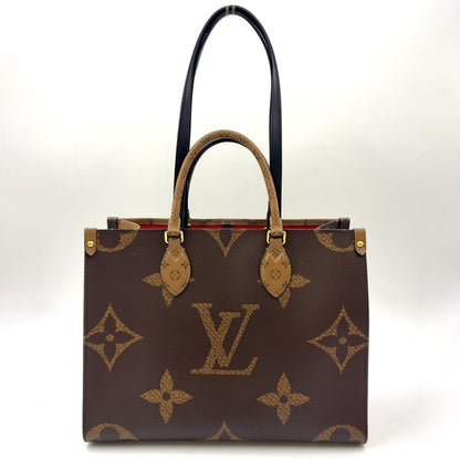 Louis Vuitton On The Go MM Monogram Giant Leather Brown Beige Tote Gold