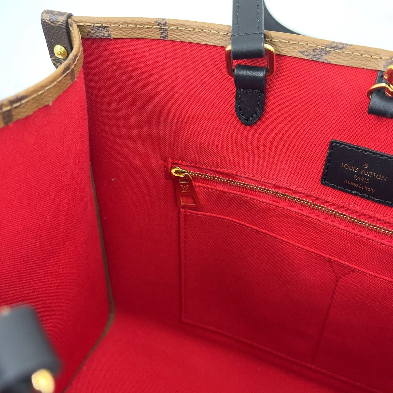 Louis Vuitton On The Go MM Monogram Giant Leather Brown Beige Tote Gold — view 8