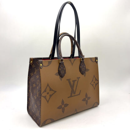 Louis Vuitton On The Go MM Monogram Giant Leather Brown Beige Tote Gold — view 2