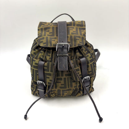 Fendi Zucca Leather Canvas Brown Backpack Silver