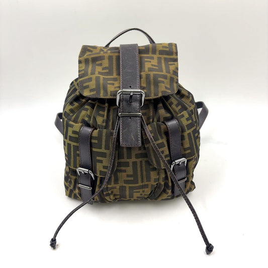 Fendi Zucca Leather Canvas Brown Backpack Silver