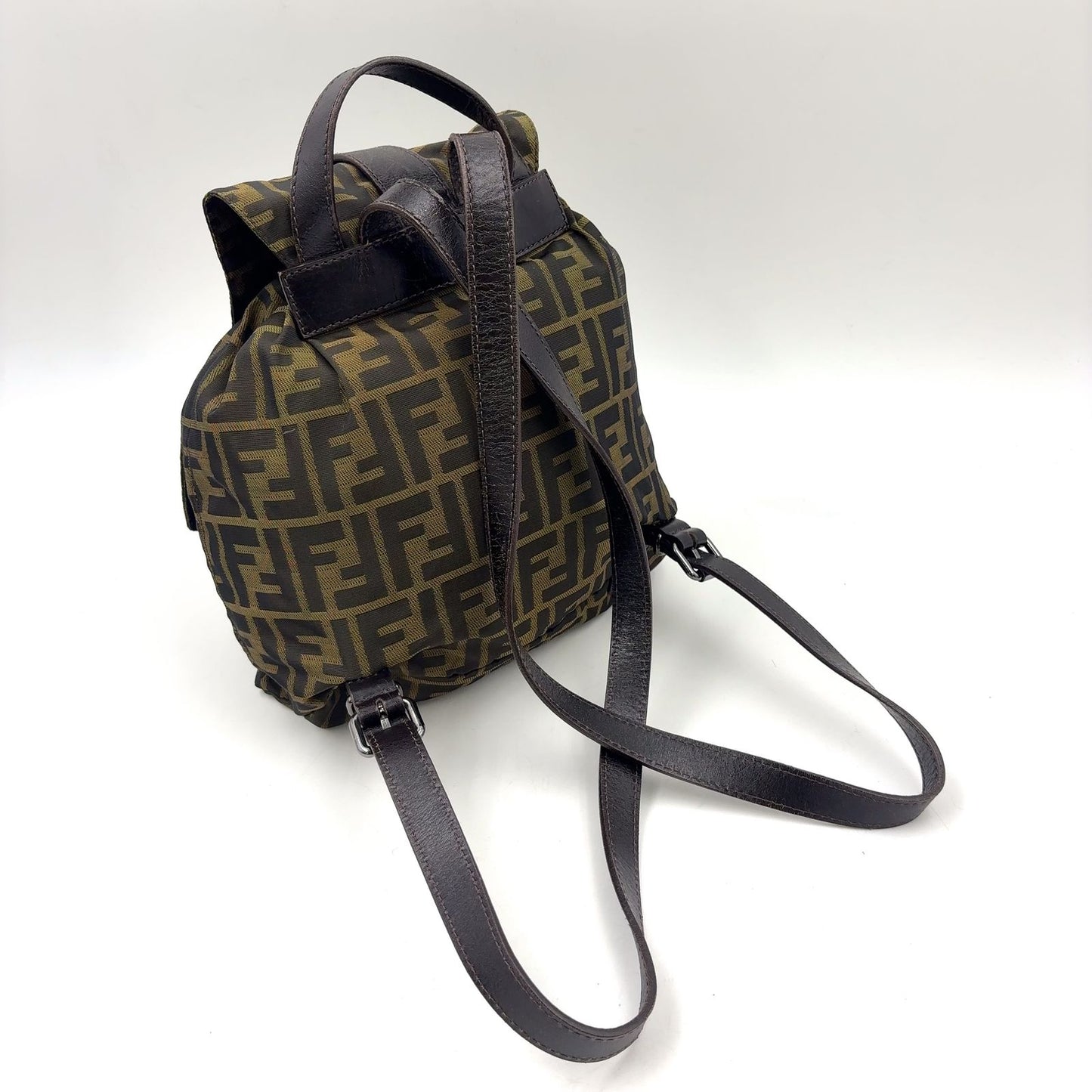 Fendi Zucca Leather Canvas Brown Backpack Silver — view 2
