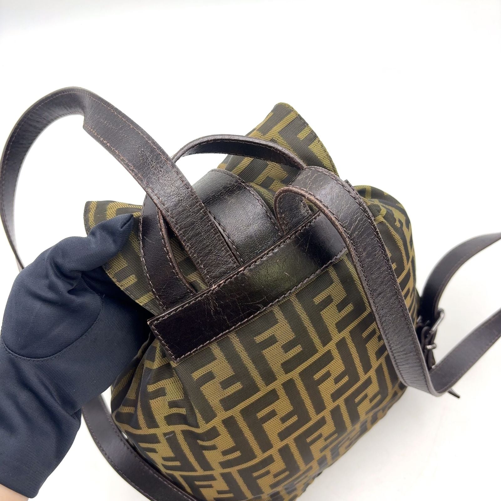 Fendi Zucca Leather Canvas Brown Backpack Silver — view 9