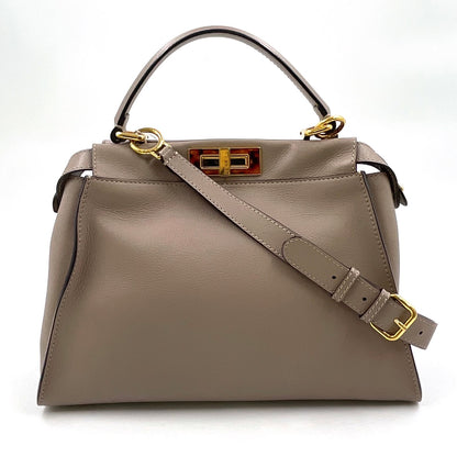 Fendi Peekaboo Regular Selleria Tortoiseshell Pattern 2-Way Leather Beige