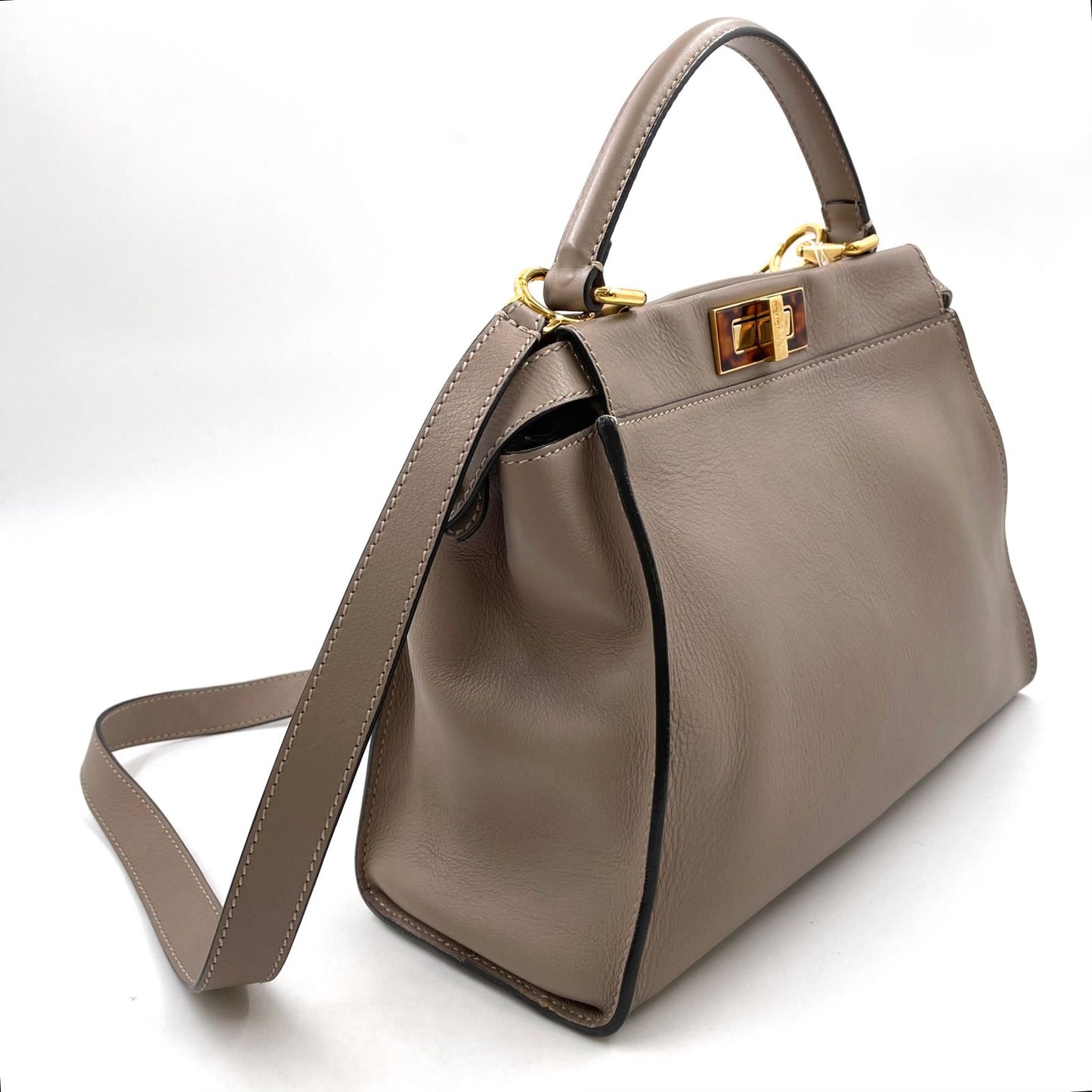 Fendi Peekaboo Regular Selleria Tortoiseshell Pattern 2-Way Leather Beige — view 2