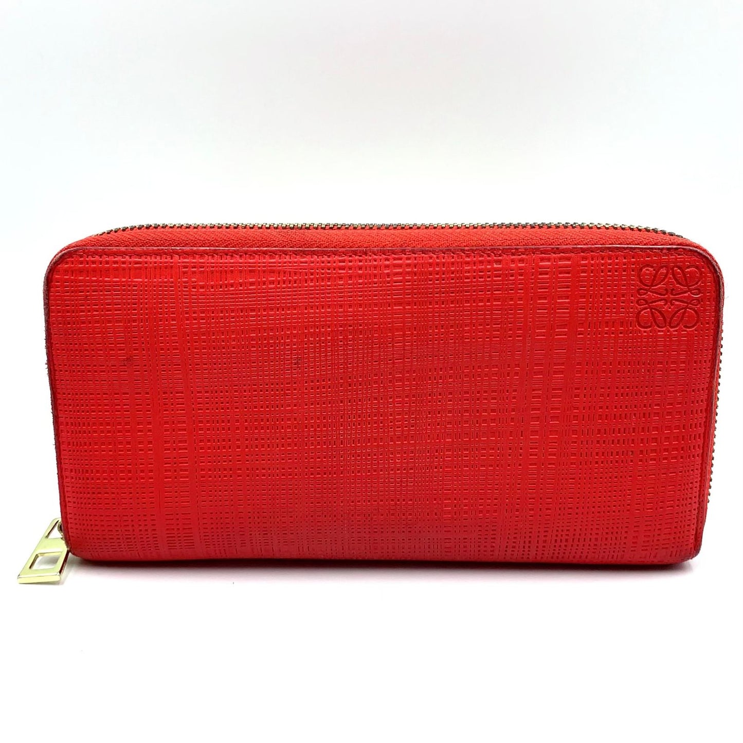 Loewe Anagram Linen Zip Around Leather Red Wallet Gold