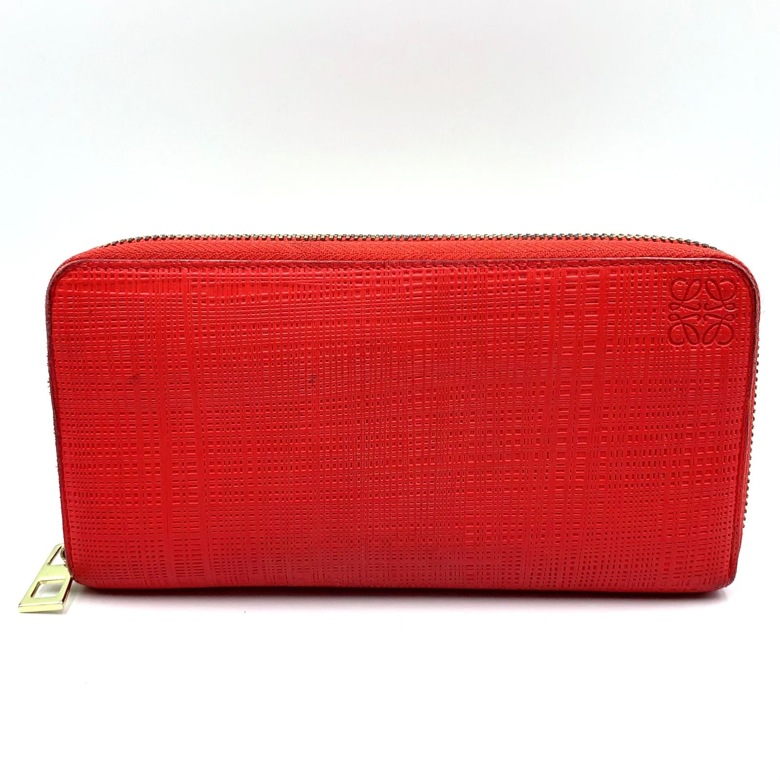 Loewe Anagram Linen Zip Around Leather Red Wallet Gold