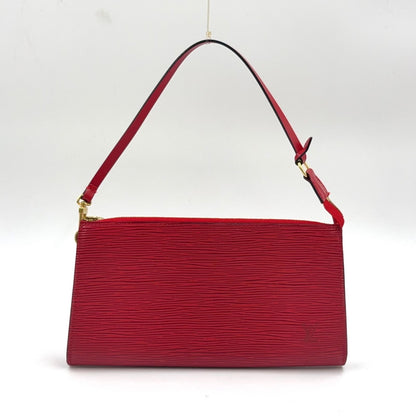 Louis Vuitton Pochette Accessoire Epi Castilian Red Leather Handbag Gold