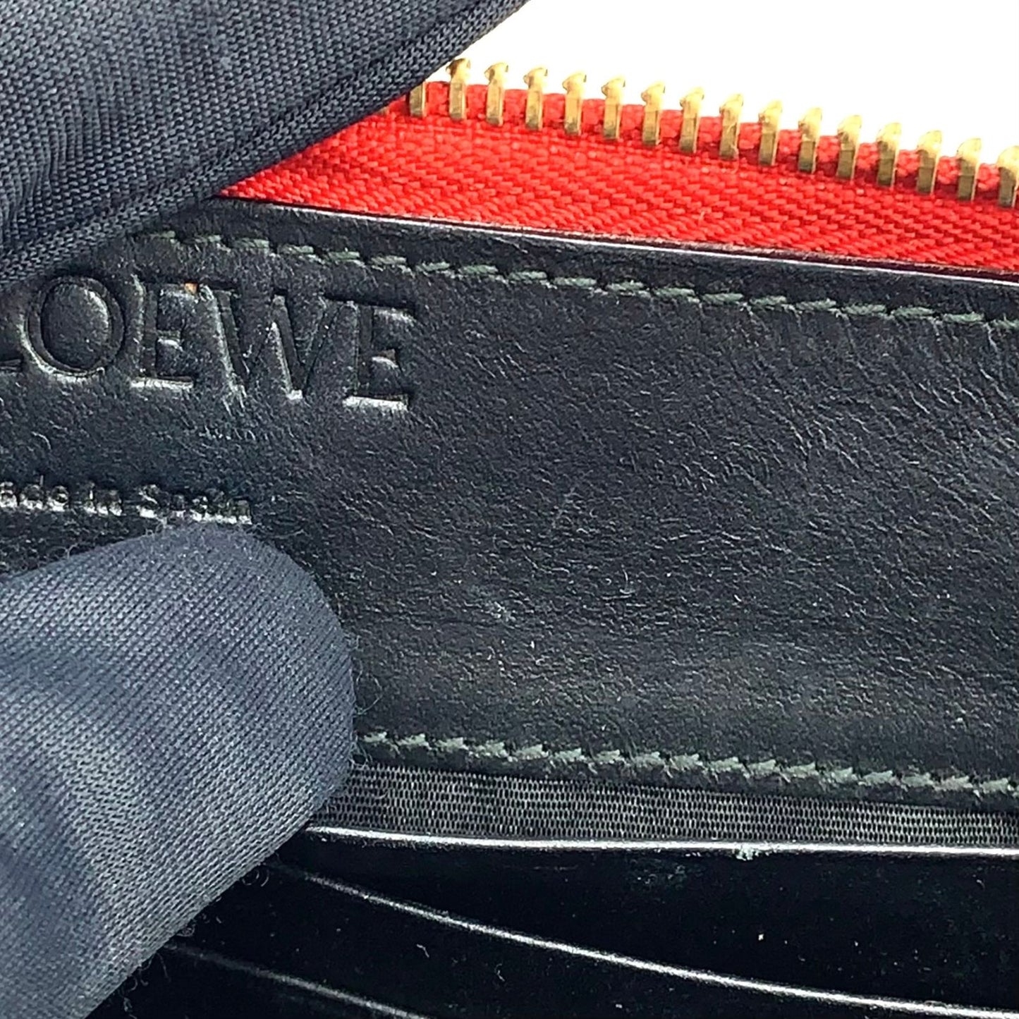 Loewe Anagram Linen Zip Around Leather Red Wallet Gold — view 7