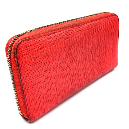 Loewe Anagram Linen Zip Around Leather Red Wallet Gold — view 2