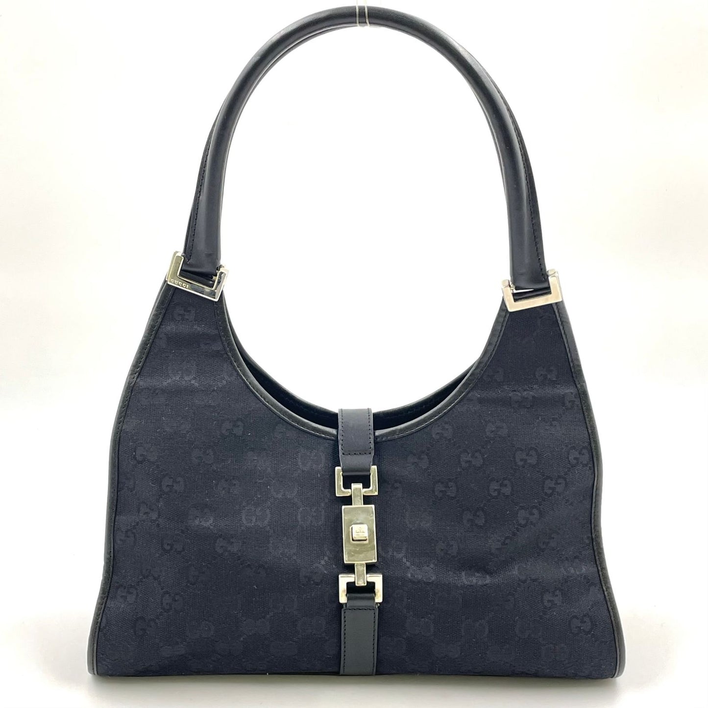 Gucci Jackie GG Canvas Black Shoulder Bag Silver