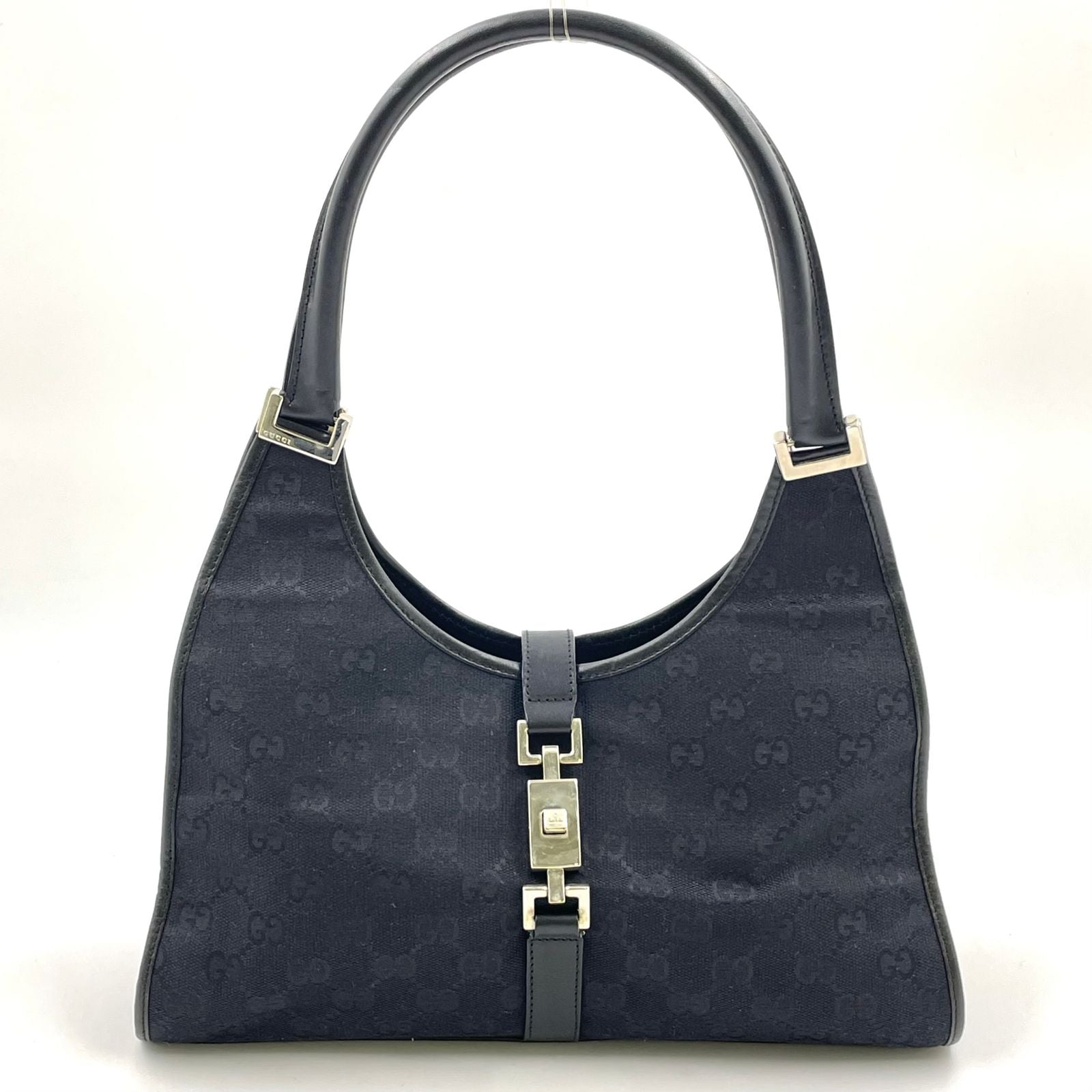 Gucci Jackie GG Canvas Black Shoulder Bag Silver