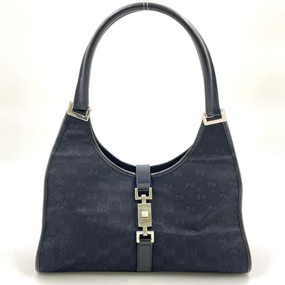 Gucci Jackie GG Canvas Black Shoulder Bag Silver