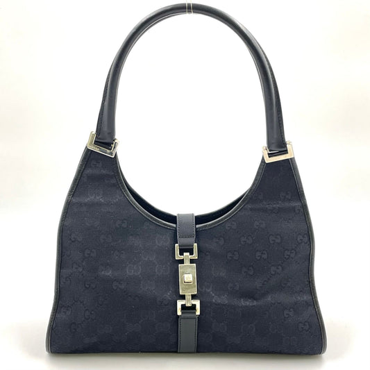 Gucci Jackie GG Canvas Black Shoulder Bag Silver