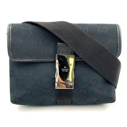 Gucci GG Canvas Black Belt Bag Silver