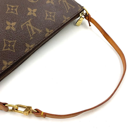 Louis Vuitton Pochette Monogram Leather Brown Handbag Gold — view 5