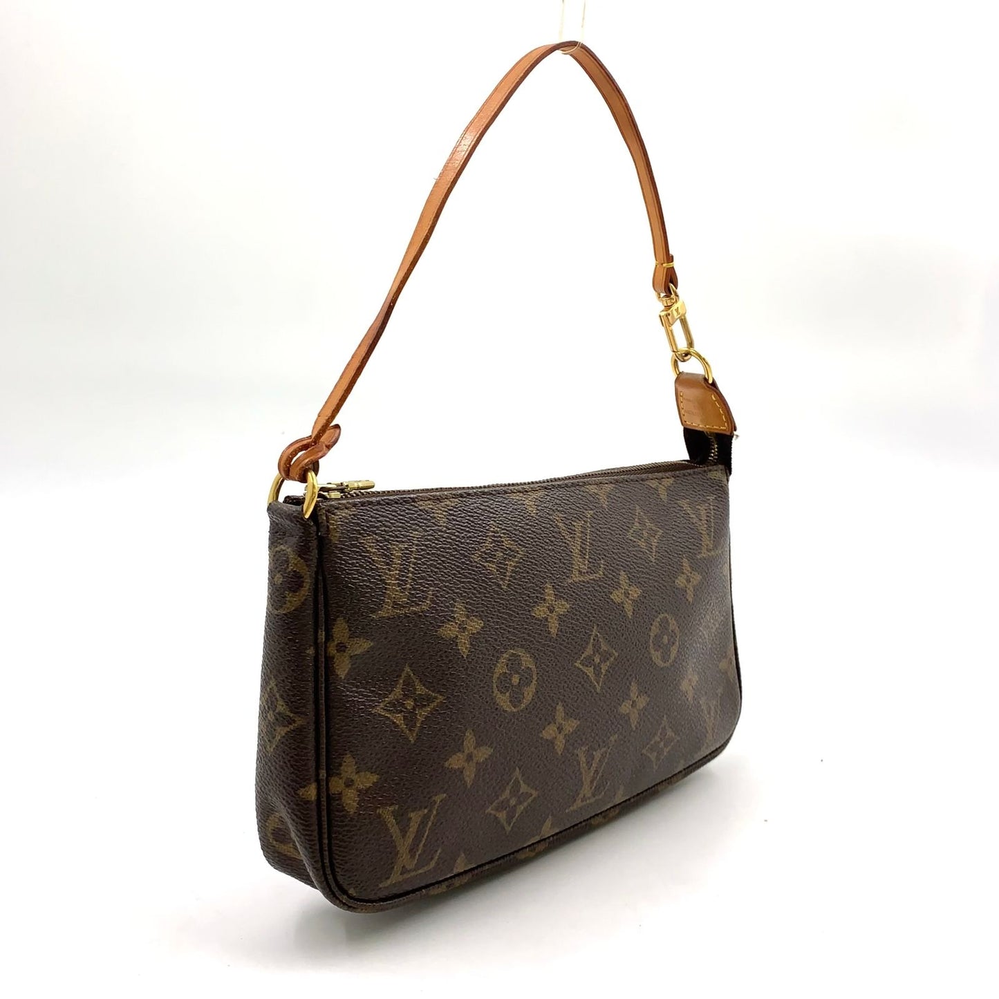 Louis Vuitton Pochette Monogram Leather Brown Handbag Gold — view 2