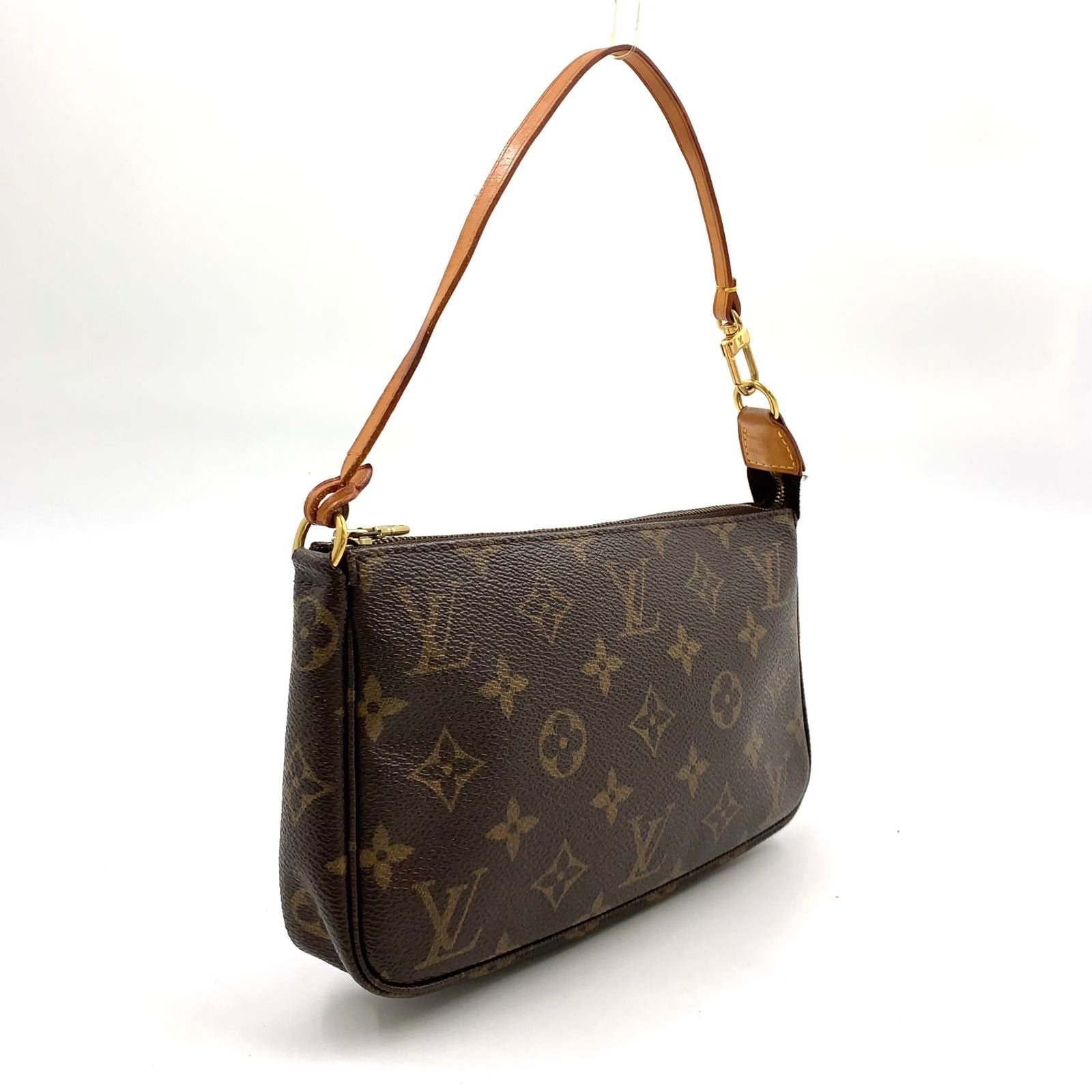 Louis Vuitton Pochette Monogram Leather Brown Handbag Gold — view 2