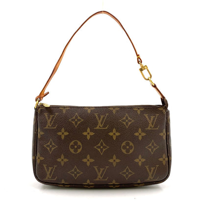 Louis Vuitton Pochette Monogram Leather Brown Handbag Gold